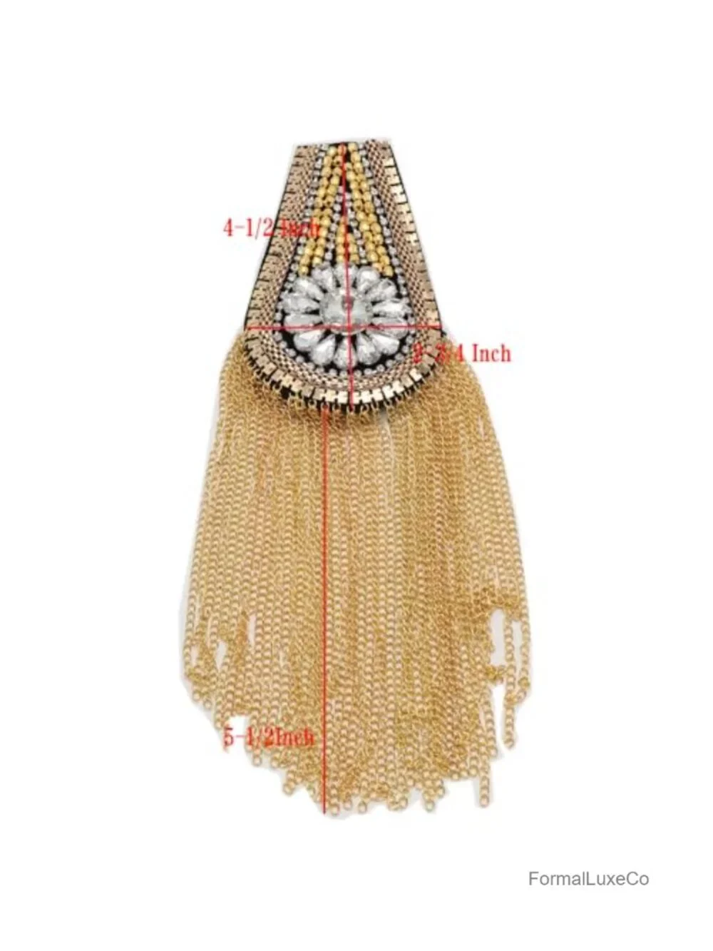Crystal Beads Gold Tassel Epaulette Brooch Pin Punk Fringe Shoulder Badge Pair